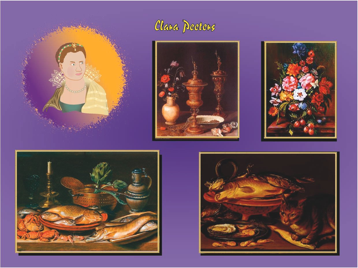 Retrato ilustrado de Clara Peeters, pionera del bodegón flamenco
