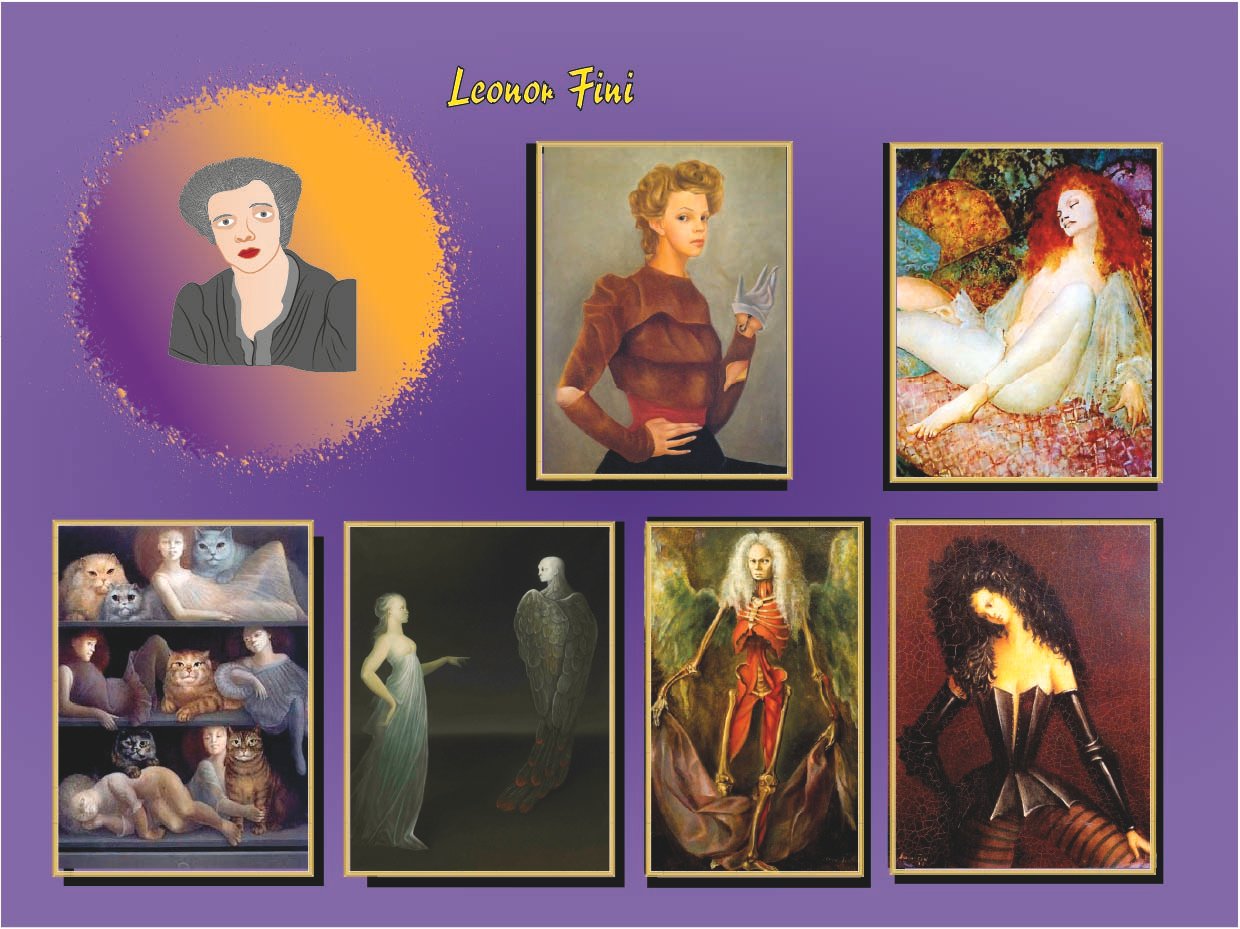 Retrato ilustrado de Leonor Fini, pintora surrealista argentino-italiana