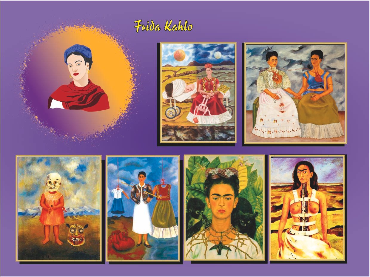 Retrato ilustrado de Frida Kahlo, pintora mexicana surrealista