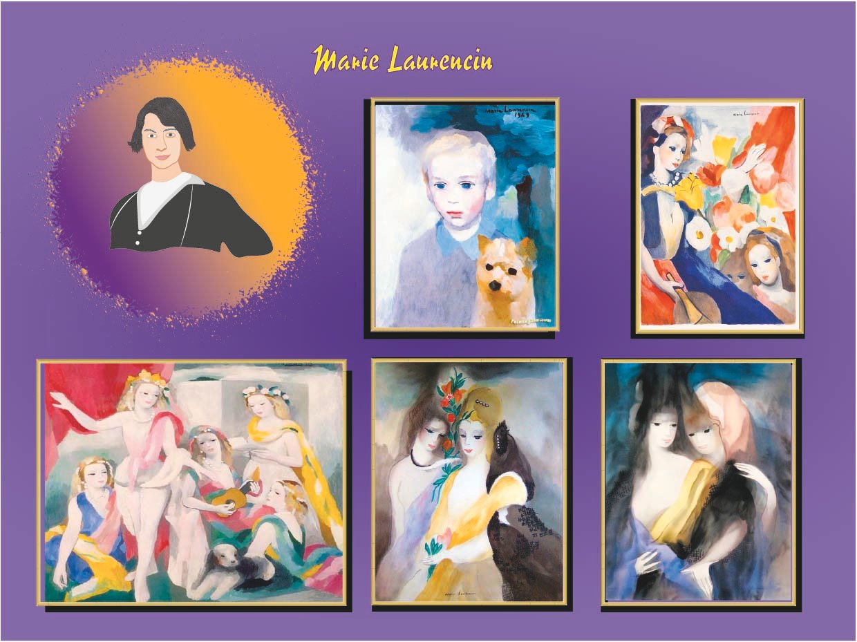 Retrato ilustrado de Marie Laurencin, pintora cubista francesa