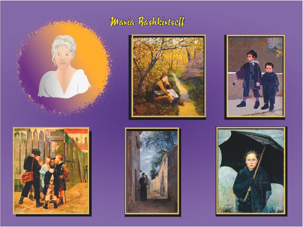 Retrato ilustrado de Marie Bashkirtseff, pintora y diarista ucraniana