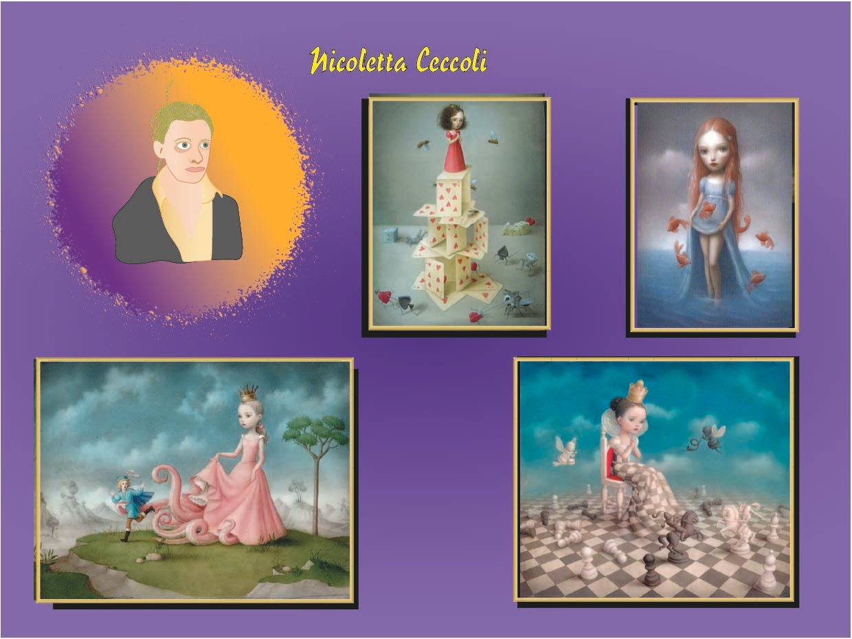 Retrato ilustrado de Nicoletta Ceccoli, artista del surrealismo pop